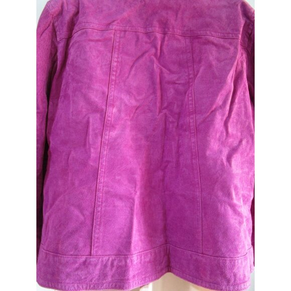 Magenta Suede Leather Jacket Button Closure  Chicos Size 3 Ladies XL - Picture 15 of 16